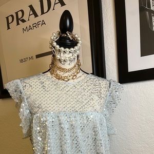 Medium size Zara sequin light blue shimmering sequin blouse